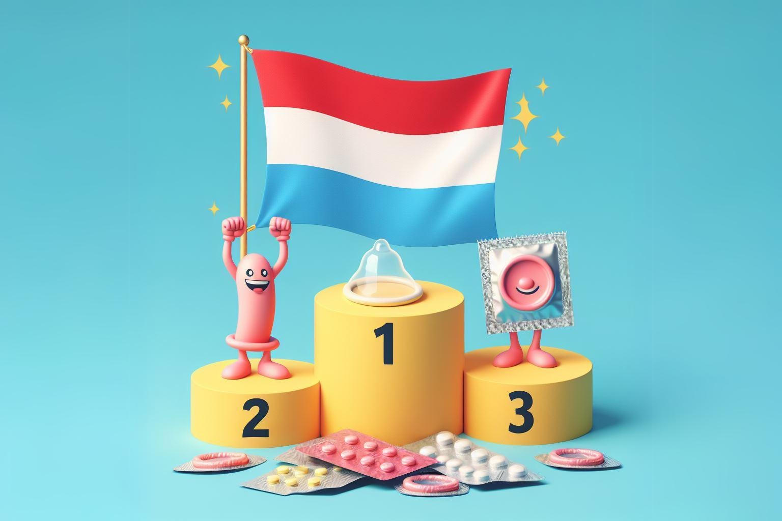 Zastava Luksemburga kao broj 1 na pobjedničkom postolju o kontracepciji