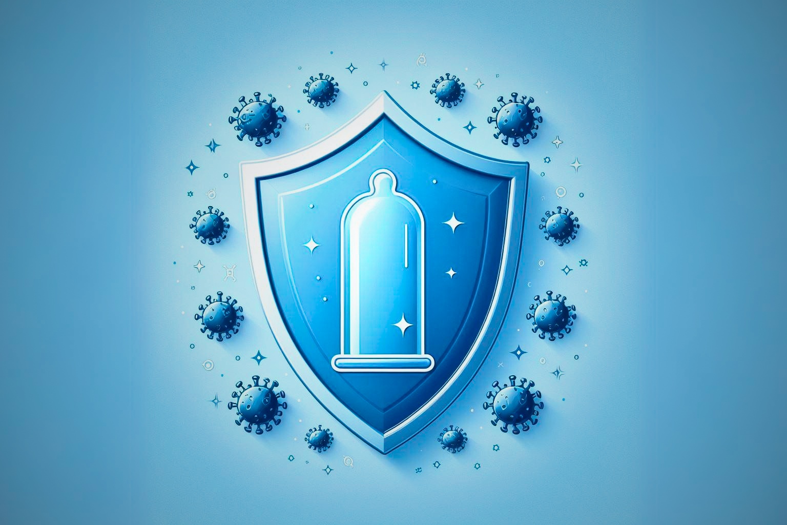 Zaštitni štit s kondomom na sebi, simbol zaštite koju kondomi nude od bolesti i trudnoće